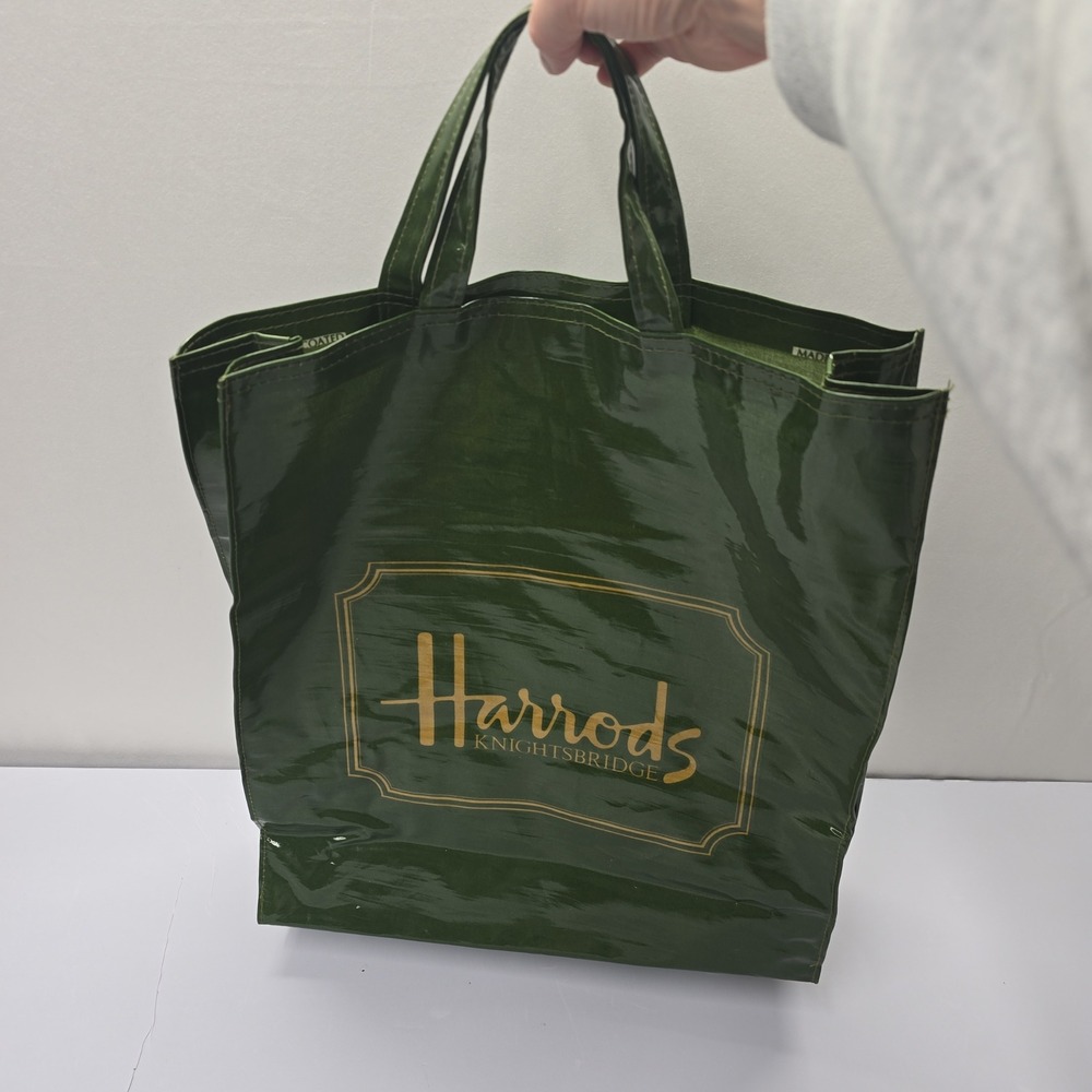 Harrods Knightsbridge Green PVC Coated Cotton Tote Bag Ulster Weavers Large - Picture 3 of 6